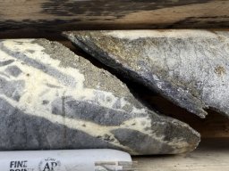 sr25-002 brecciated galena-pyrite-ankerite-quartz vein zone at 36m hosted in a dolostone unit